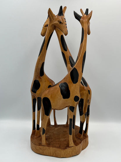 Wooden Giraffe Sculpture: Artisan Wildlife Carving (7" Base, 14.5" Height)