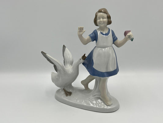 Grafenthal Porcelain Figurine, Barefoot Girl in Blue Dress (Vintage German Art)