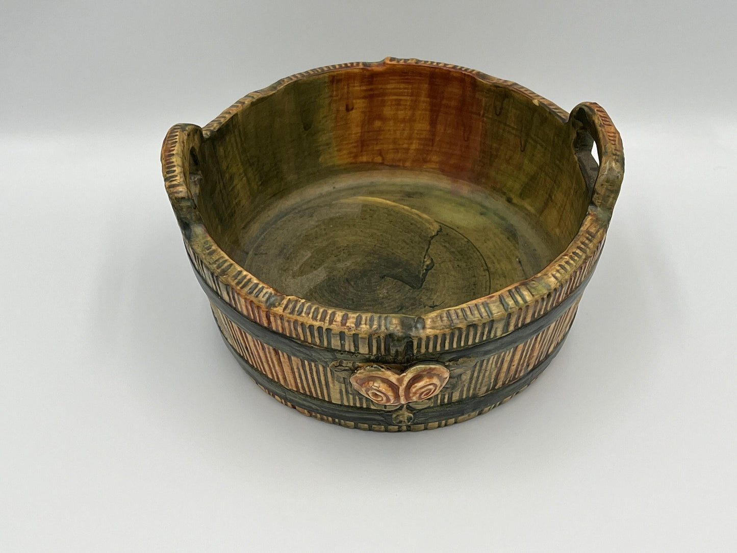 Weller Vintage Rose Planter - Wood Look Bucket with Brown Rim