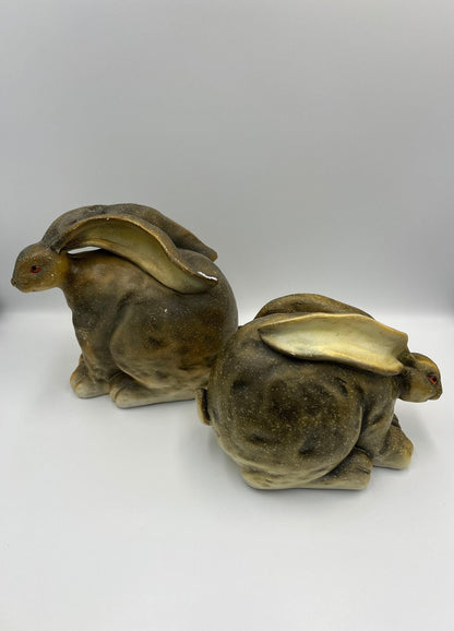 Retro Bunny Statues: Hand-Painted Green Wax Pair (7-8 Inches)