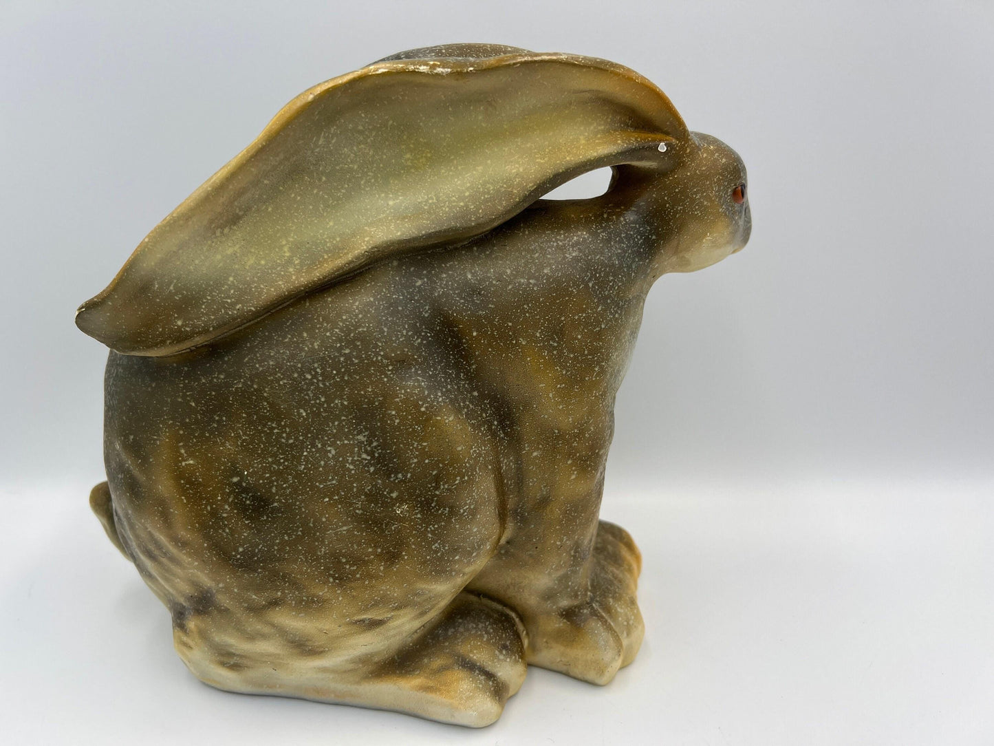 Retro Bunny Statues: Hand-Painted Green Wax Pair (7-8 Inches)