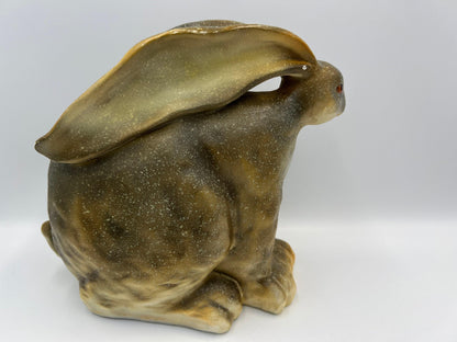 Retro Bunny Statues: Hand-Painted Green Wax Pair (7-8 Inches)
