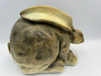 Retro Bunny Statues: Hand-Painted Green Wax Pair (7-8 Inches)