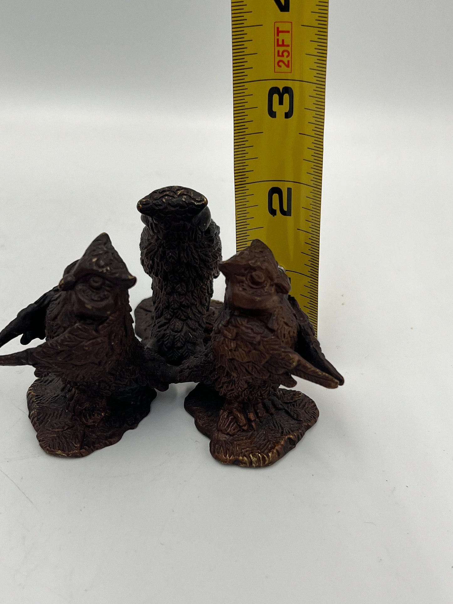 Three Owl Metal Statue - Rustic Vintage Bird Figurine