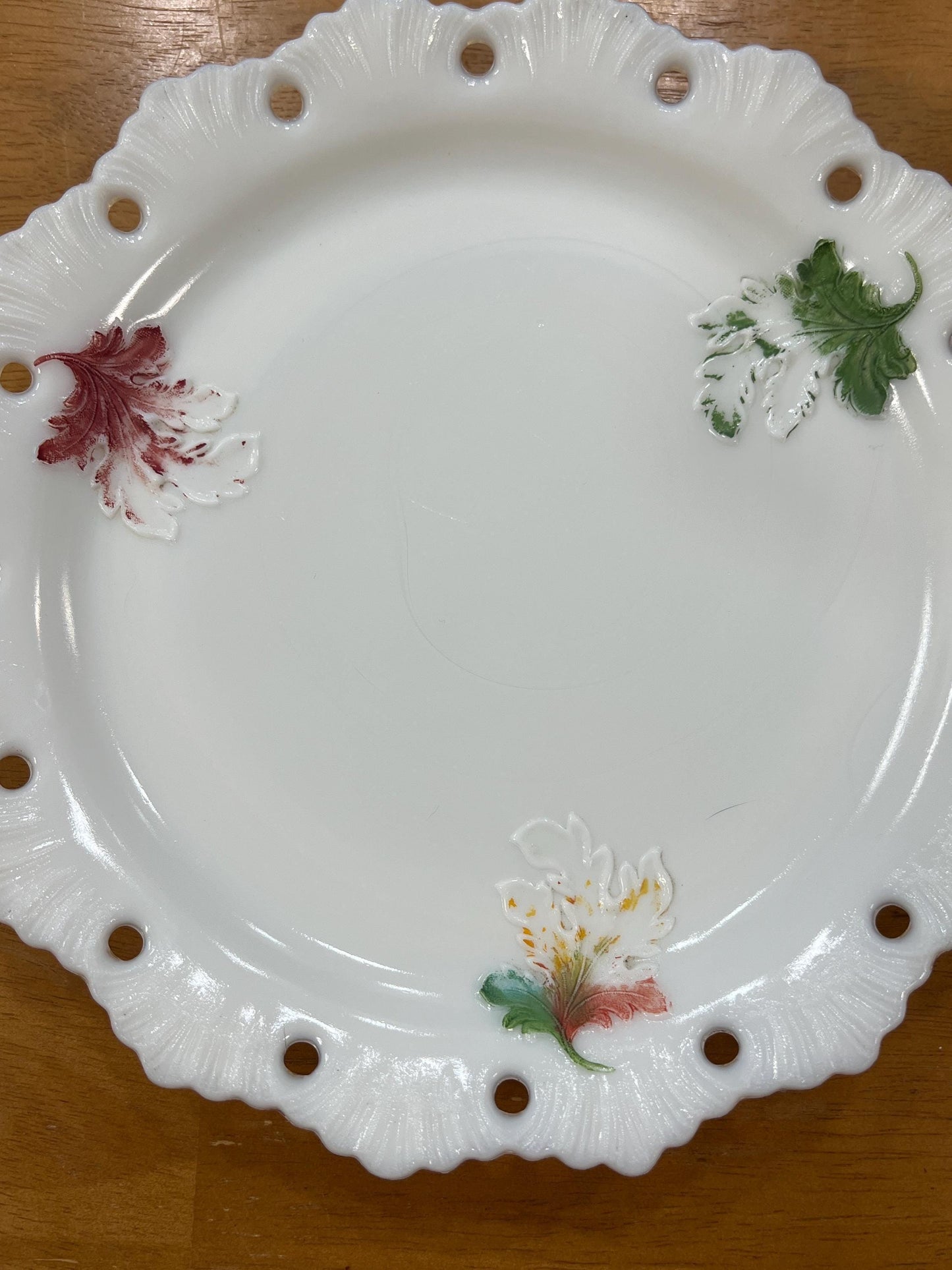 Westmoreland Hand Painted Milk Glass Pierced Rim Plate