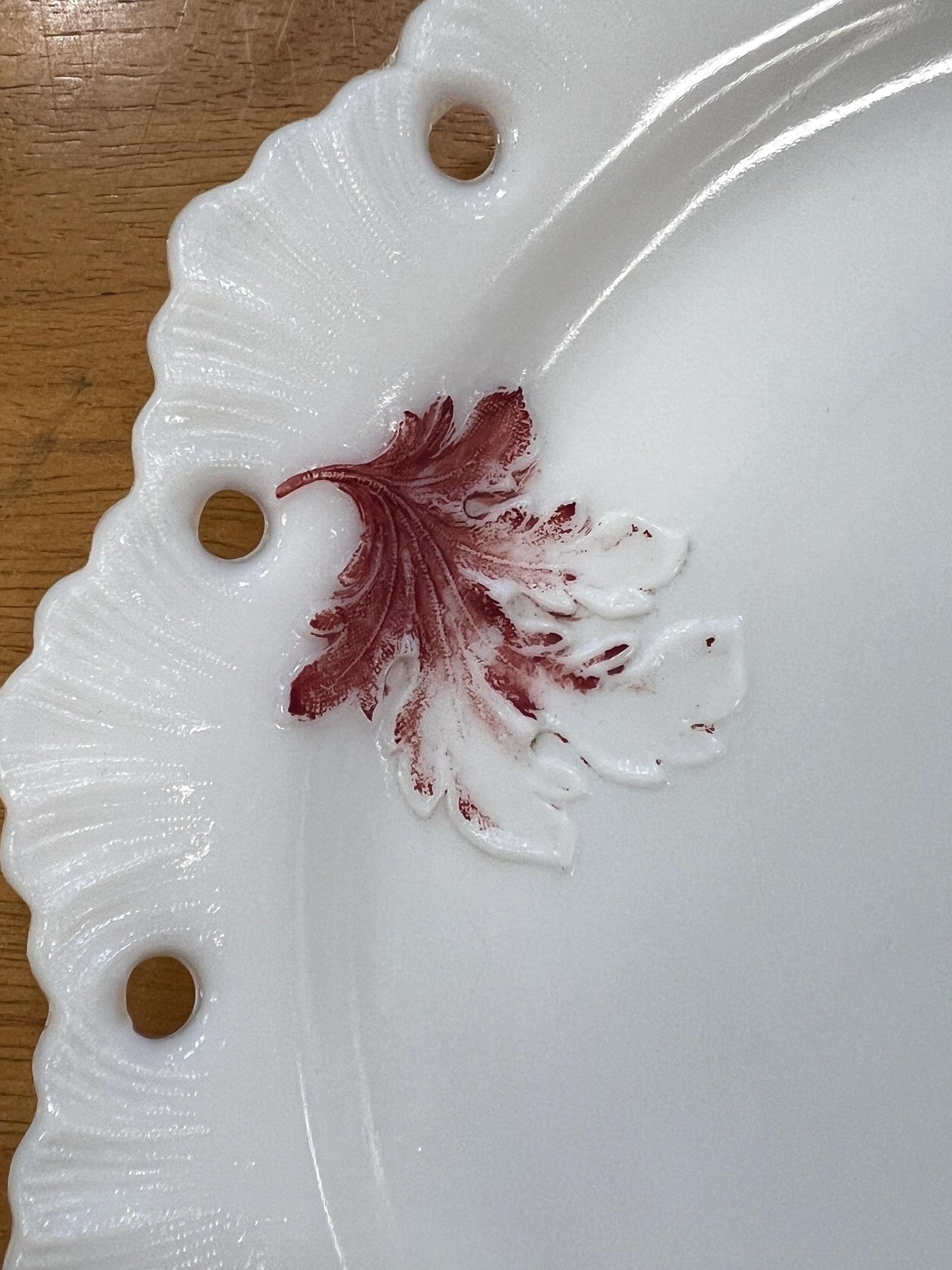 Westmoreland Hand Painted Milk Glass Pierced Rim Plate