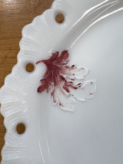 Westmoreland Hand Painted Milk Glass Pierced Rim Plate