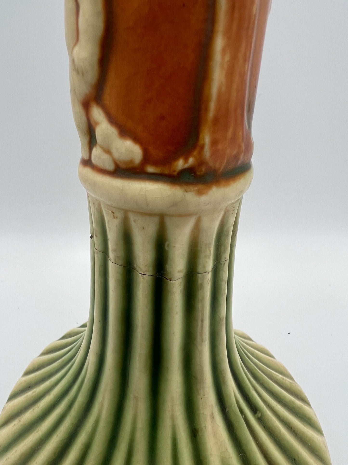Vintage Roseville Donatello Candlestick - Cherub Motif, Fluted Ceramic Base