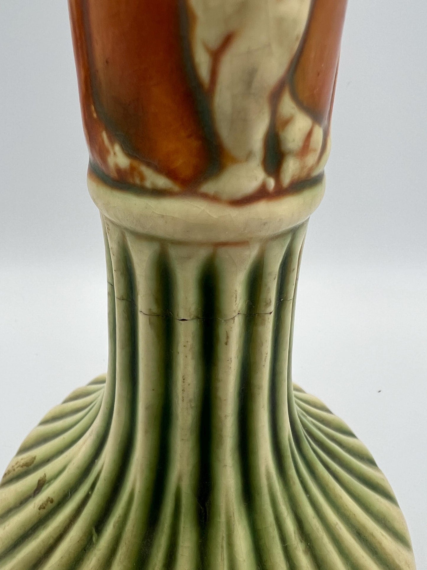 Vintage Roseville Donatello Candlestick - Cherub Motif, Fluted Ceramic Base