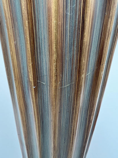 Vintage Blue-Gray Flute Vase, Bronze Accent (11" Tall Ceramic)