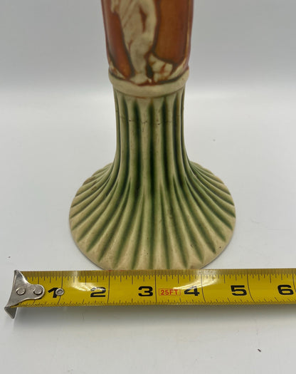 Vintage Roseville Donatello Candlestick - Cherub Motif, Fluted Ceramic Base