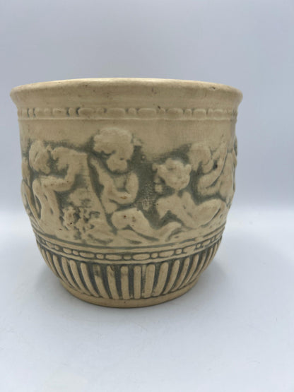 Weller Pottery Jardiniere: Ivory Cherub Planter (Antique Early 1900s)