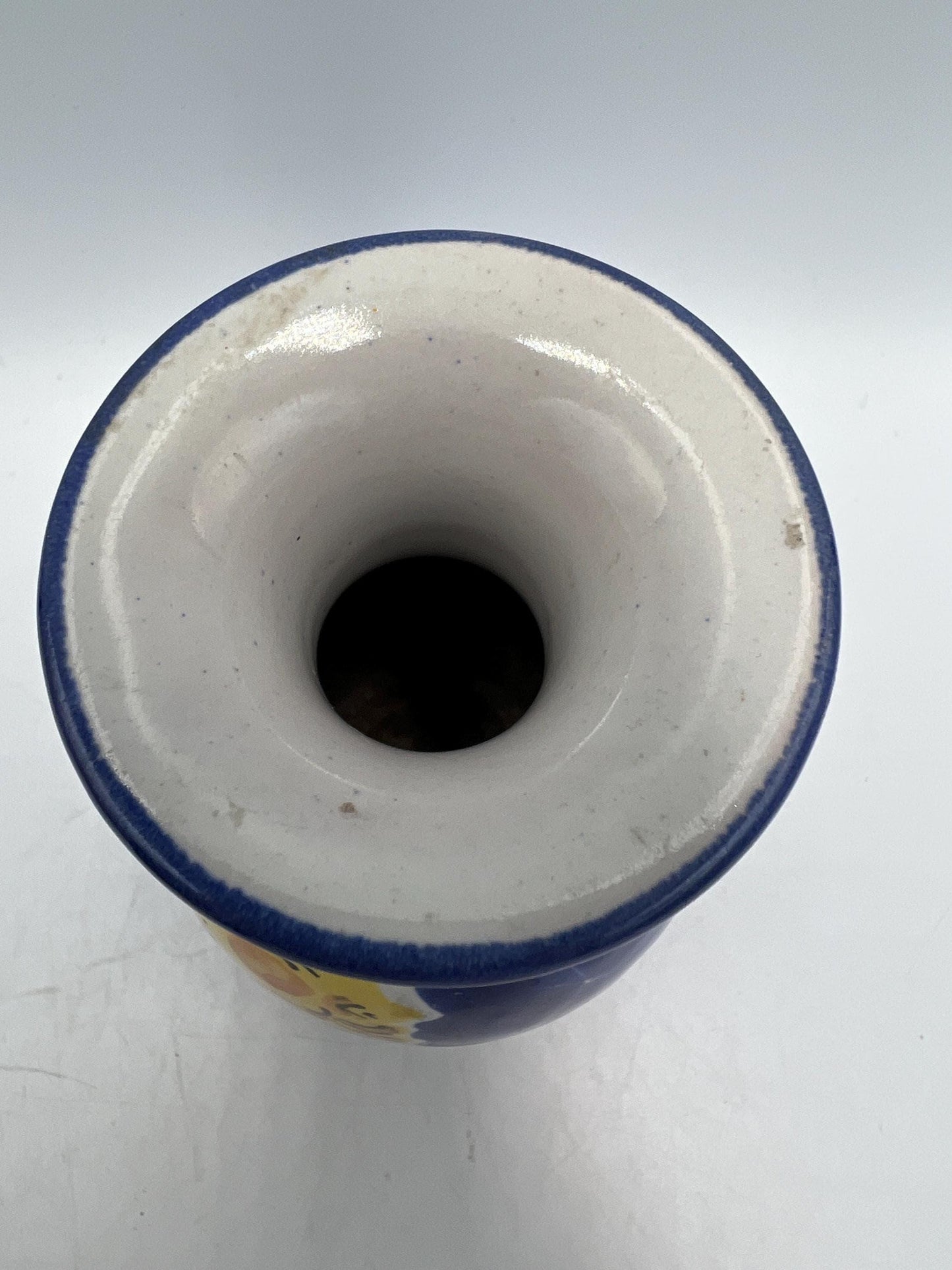 Vintage celestial vase crescent moon// Retro ceramic art vase flowerpot yellow dreamy Luna and dark blue starry sky - Signed