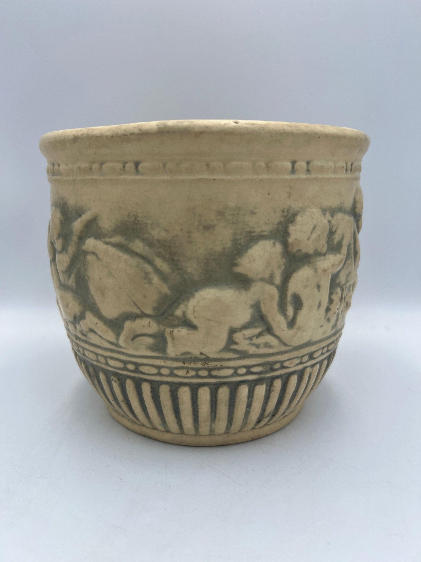 Weller Pottery Jardiniere: Ivory Cherub Planter (Antique Early 1900s)
