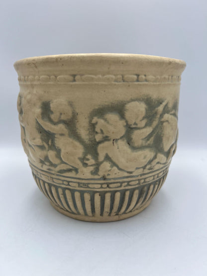 Weller Pottery Jardiniere: Ivory Cherub Planter (Antique Early 1900s)