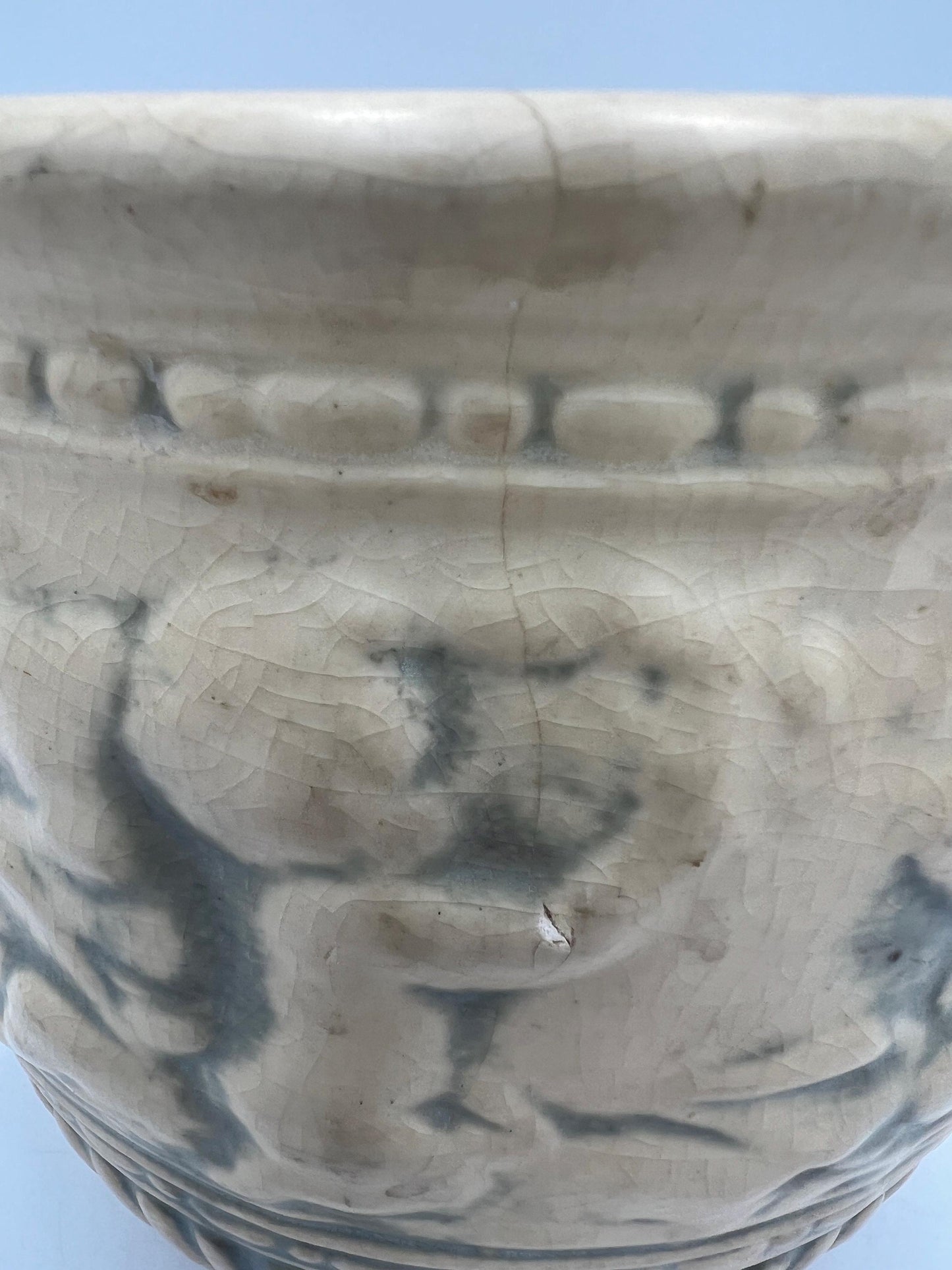 Weller Pottery Jardiniere: Ivory Cherub Planter (Antique Early 1900s)