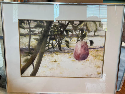 Red Pear Watercolor Painting - Framed Botanical Wall Art