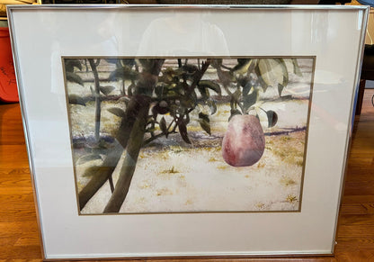 Red Pear Watercolor Painting - Framed Botanical Wall Art