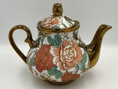 Chinese Porcelain Teapot, Gold Floral Motif (Vintage, 7in)