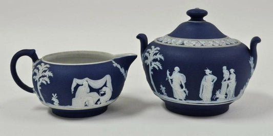 Vintage Wedgwood Navy Jasperware Sugar & Creamer Set