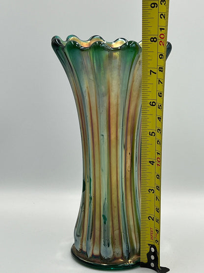 Carnival Glass Vase: Vintage Rainbow Finish - 8 Inch Tall