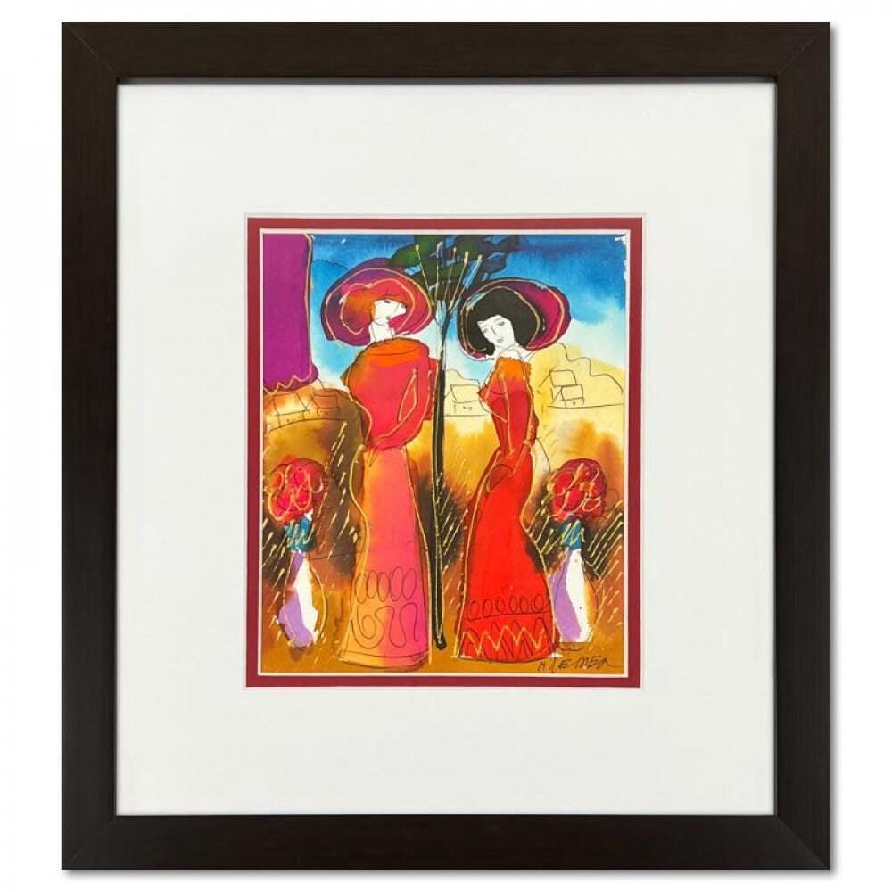 Signed Moshe Leider Watercolor Painting - Mixed Media, Custom Frame