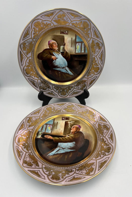 Augustus Rex Meissen Collector Plates, Smoking Monk Lilac Purple (Set of 2)