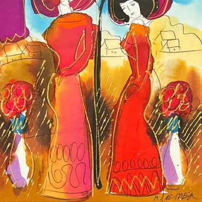Signed Moshe Leider Watercolor Painting - Mixed Media, Custom Frame