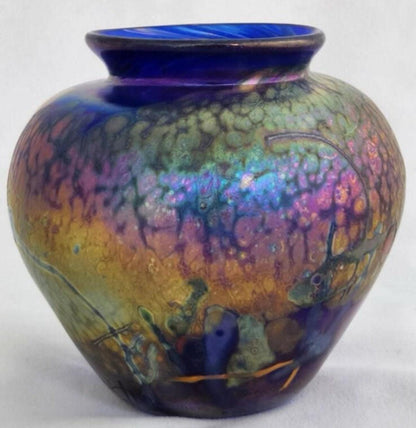 Hand blown Blue Art Glass Vase - signed by artist