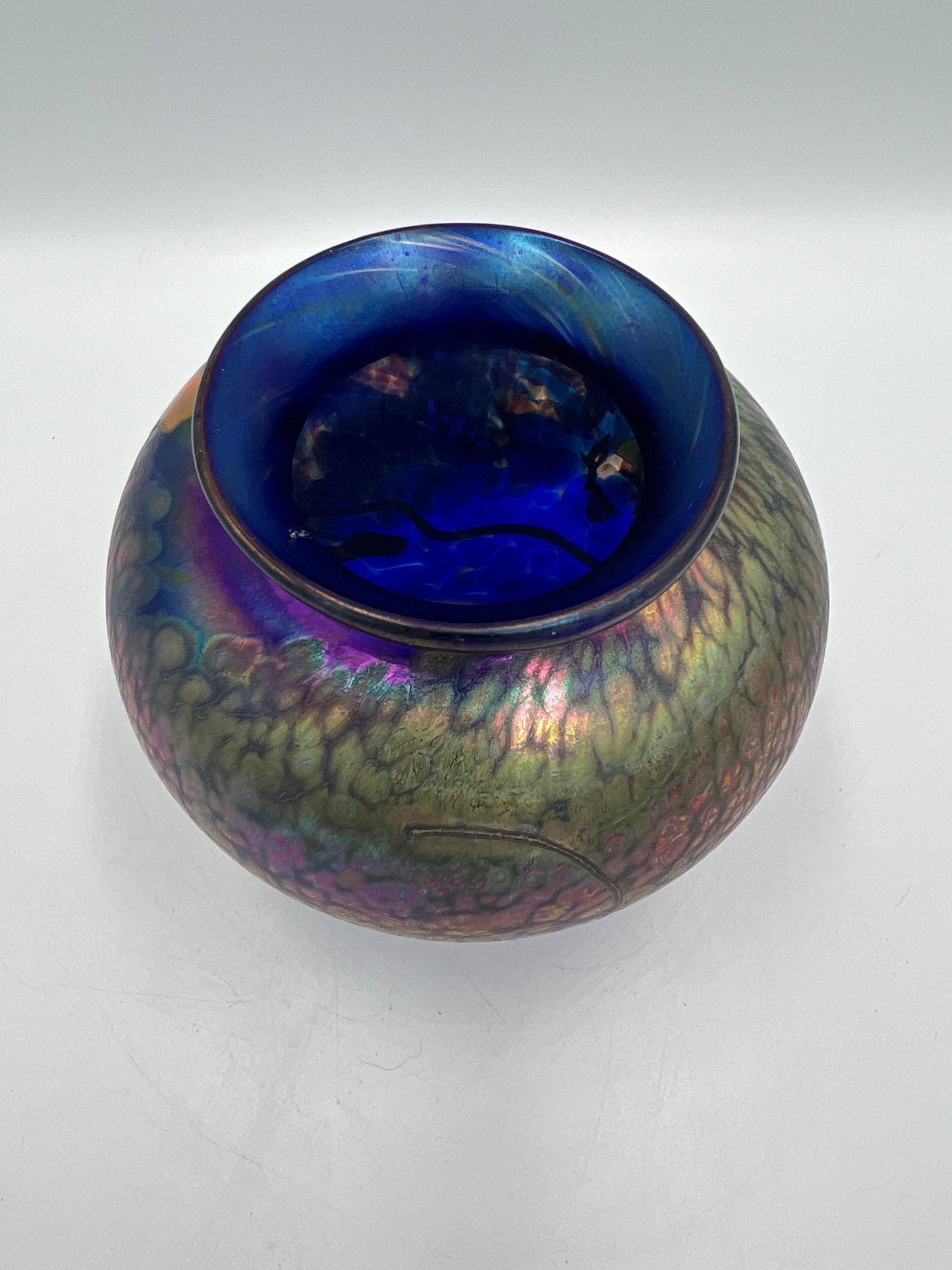 Hand blown Blue Art Glass Vase - signed by artist