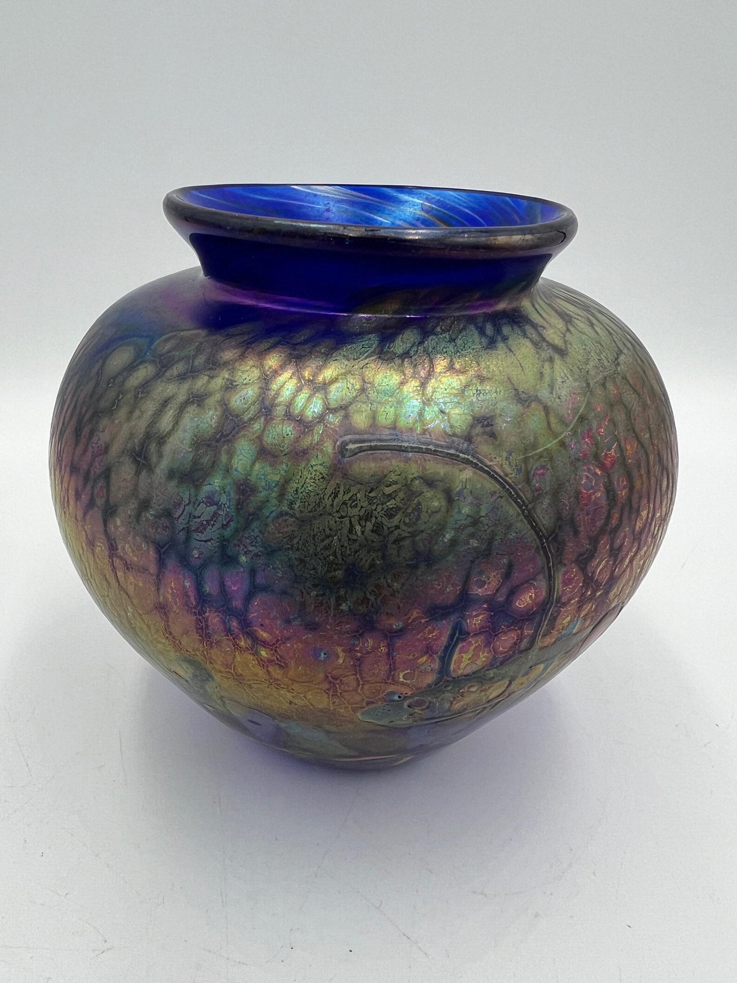Hand blown Blue Art Glass Vase - signed by artist