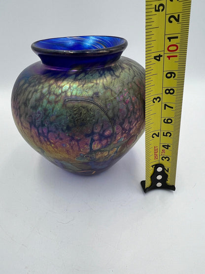 Hand blown Blue Art Glass Vase - signed by artist