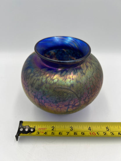 Hand blown Blue Art Glass Vase - signed by artist