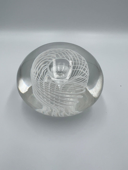 Steuben Art Glass Paperweight: Etched Design, Desk Decor