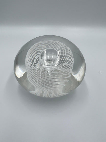 Steuben Art Glass Paperweight: Etched Design, Desk Decor