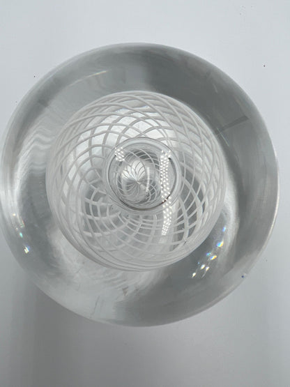 Steuben Art Glass Paperweight: Etched Design, Desk Decor