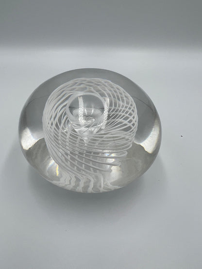 Steuben Art Glass Paperweight: Etched Design, Desk Decor