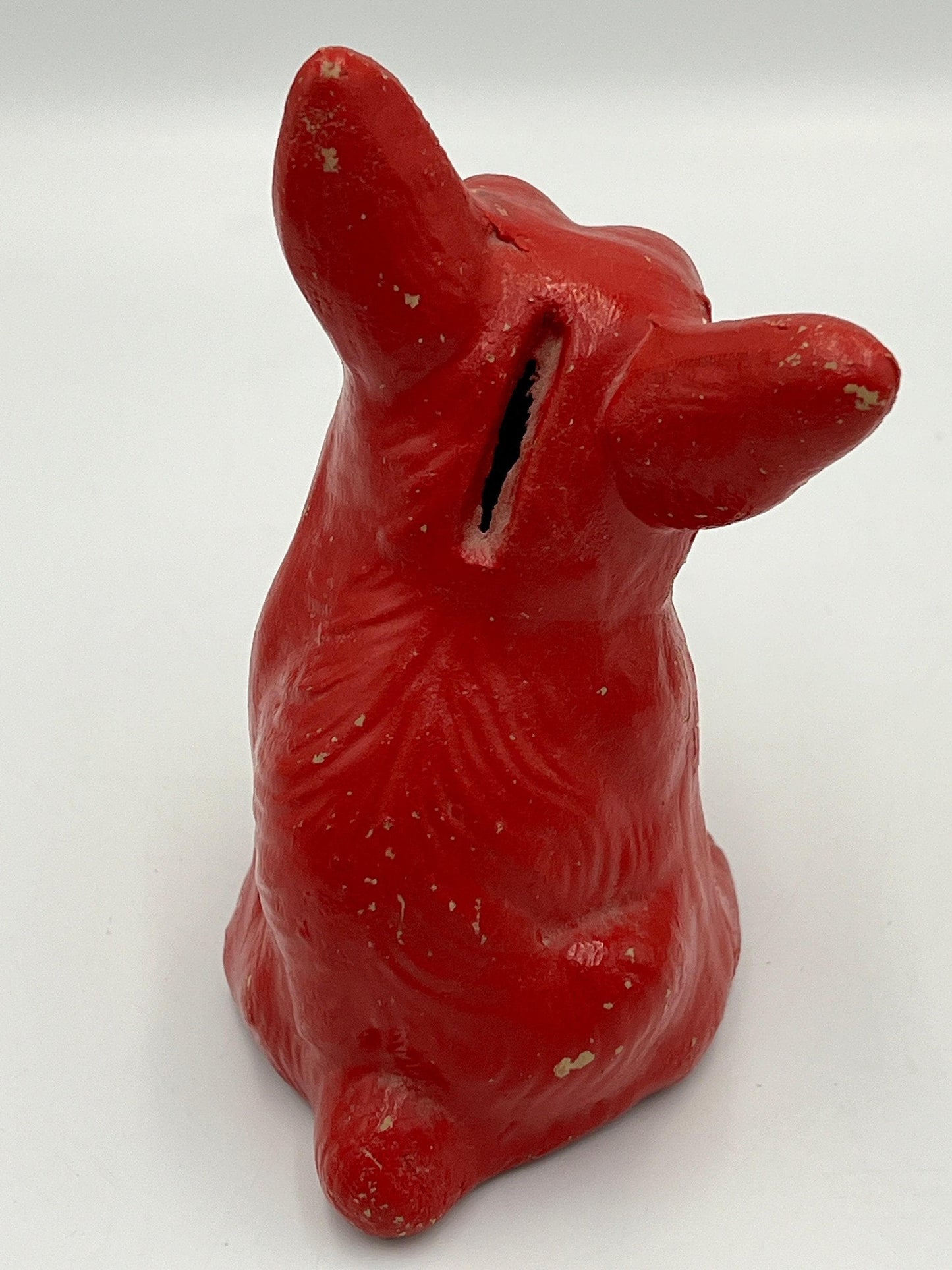 Vintage Dog Bank: Red Plastic Coin Holder (5" Tall, Retro Style)