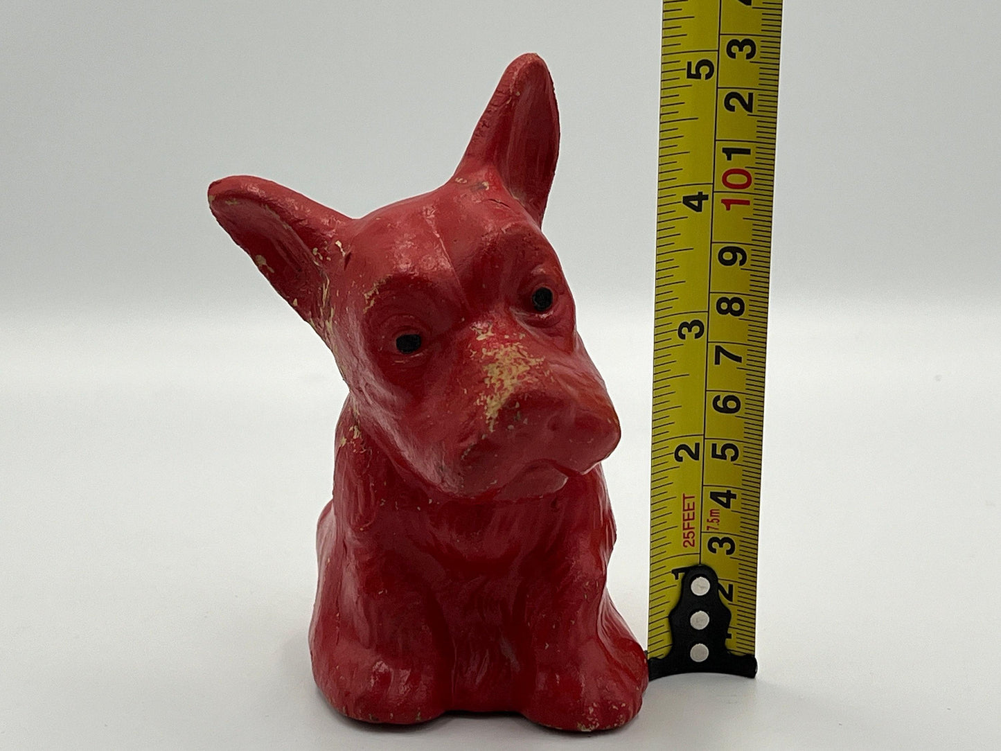 Vintage Dog Bank: Red Plastic Coin Holder (5" Tall, Retro Style)