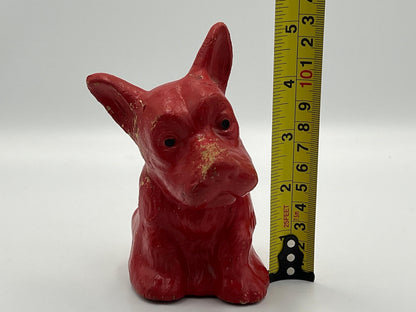 Vintage Dog Bank: Red Plastic Coin Holder (5" Tall, Retro Style)
