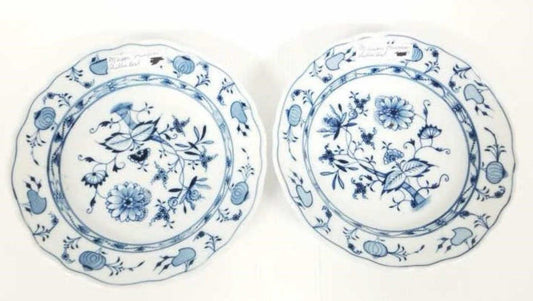 Meissen A Set Of Two Deep Plates Hand Painted Blue Onion, NO Swords, dated pre1880s