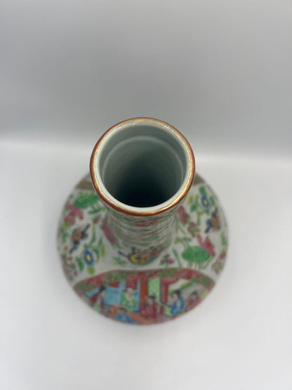 Chinese Antique Bottle Vase, Famille Rose Medallion (Vintage Ceramic Art)