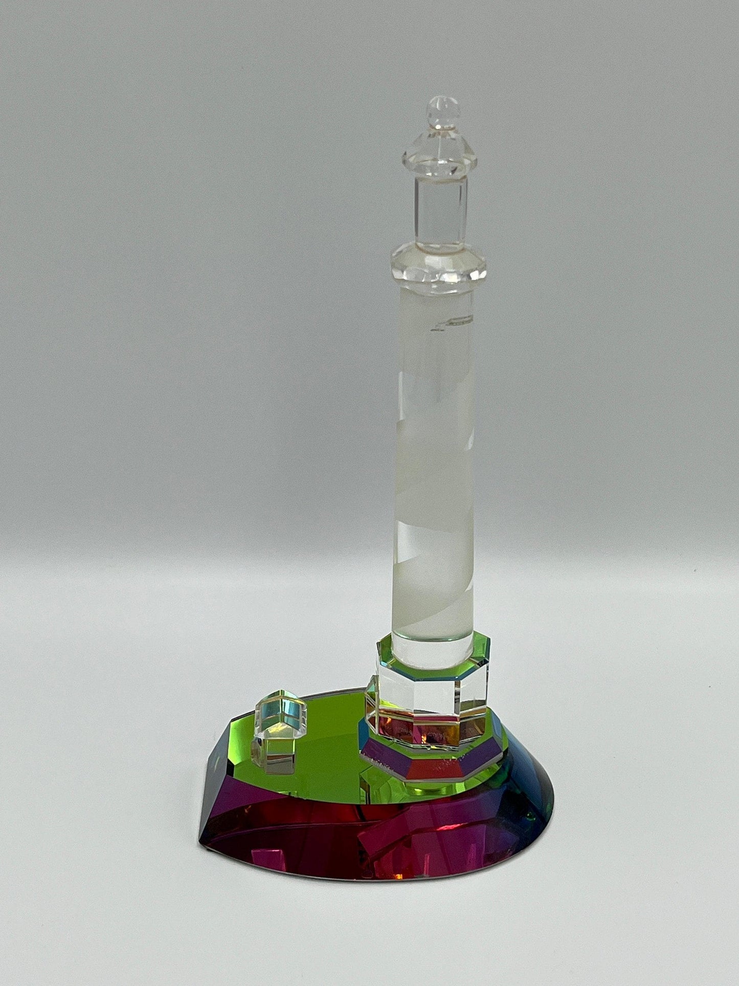 Coastal Glass Lighthouse Figurine, Vintage Crystal (8" Tall)