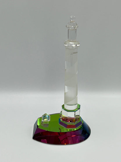 Coastal Glass Lighthouse Figurine, Vintage Crystal (8" Tall)