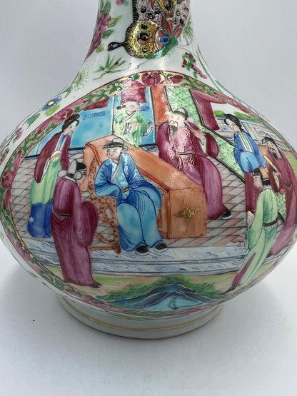 Chinese Antique Bottle Vase, Famille Rose Medallion (Vintage Ceramic Art)