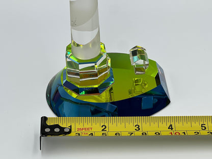 Coastal Glass Lighthouse Figurine, Vintage Crystal (8" Tall)