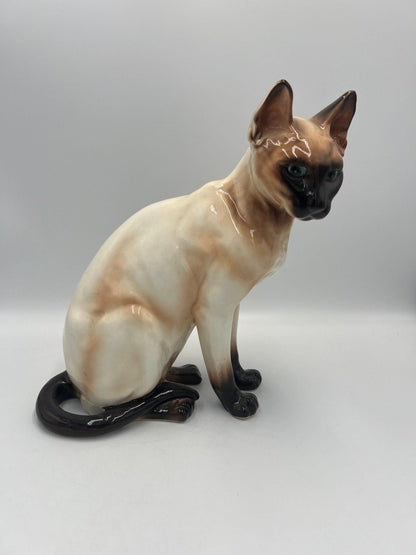Siamese Cat Statue: Vintage Chocolate Point, Hand Painted
