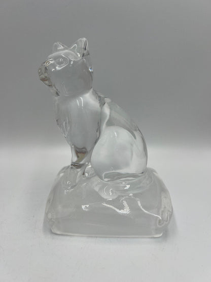 Clear Glass Cat Paperweight, Vintage Sitting Figurine (5" Tall)