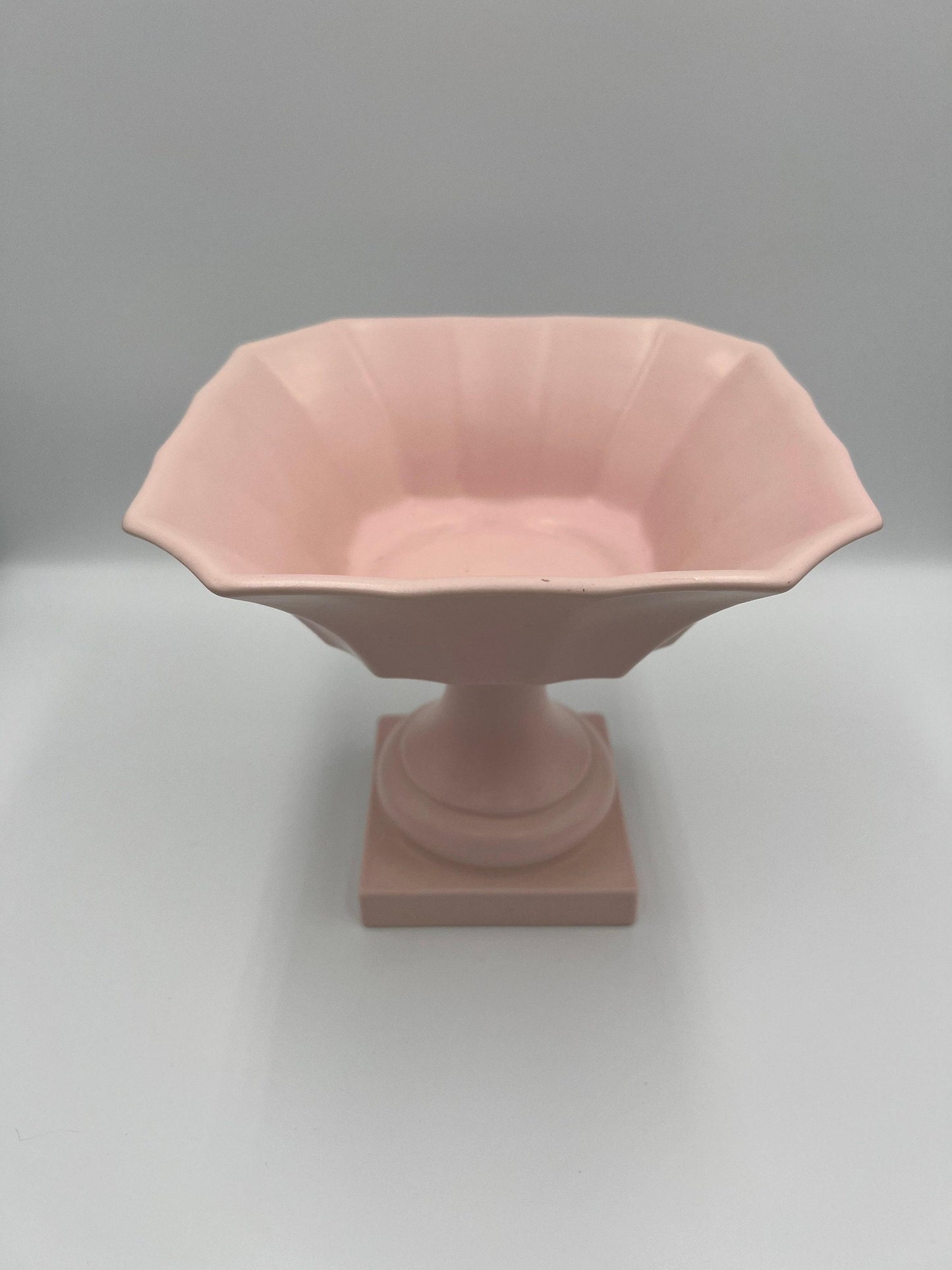 Pedestal Flower Vase / Compote: Pink Ceramic Table Decor (6.8in Height), Believed to be Haeger Pottery
