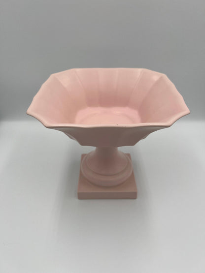 Pedestal Flower Vase / Compote: Pink Ceramic Table Decor (6.8in Height), Believed to be Haeger Pottery
